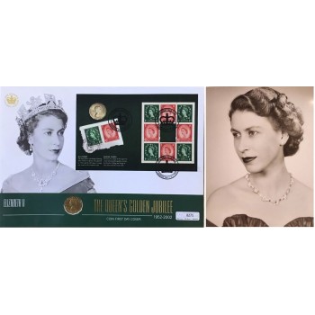 3 пенси, Великобританія,1966 «Золотий ювілей королеви» 1952-2002 рр. з конвертом + Портрет Королеви Єлизавети II в рамці (50081)